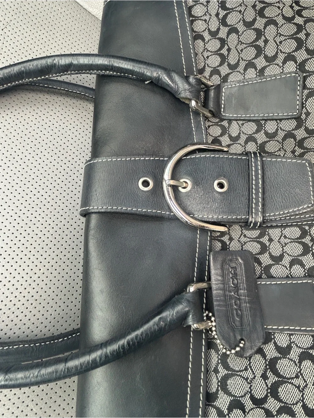 Coach Black and Gray Signature Canvas Satchel